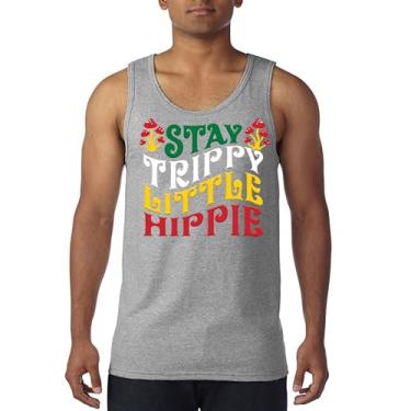 Imagem de Camiseta regata masculina Stay Trippy Little Hippie Puff Print Hippies Vintage Peace Love Happiness Retro 70s Cogumelos, Cinza, M