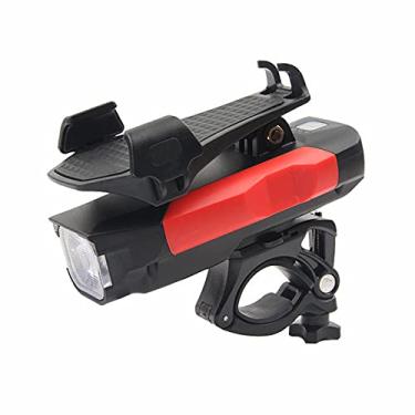 Imagem de HGYJ Luz frontal para bicicleta, luz frontal multifuncional para bicicleta, suporte para celular/banco de potência/buzina, 4000/2400 mAh, carregamento USB à prova d'água, 120db, luz forte, tiro longo,