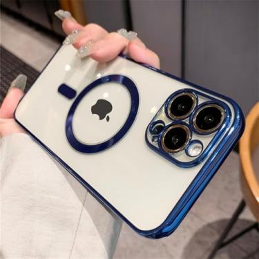 Imagem de Capa de carregador magnético sem fio transparente revestida de luxo para iPhone15 14 13 12 11 Pro Max X XR XS 7 8 Plus Capa de silicone, azul, para iPhone 12 ProMax