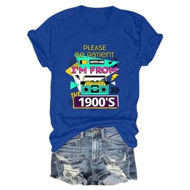 Imagem de Camiseta feminina plus size Please be Patient with Me I'm from The 1900s casual manga curta gola redonda verão engraçado tops 2024, Azul, G