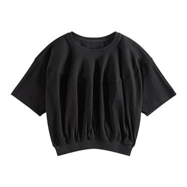 Imagem de Camiseta pequena fresca simples algodão puro gola redonda cor sólida solta DCTY9776, Preto, M