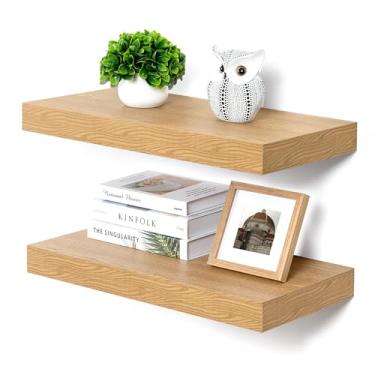 Imagem de FLYJOE Prateleiras flutuantes profundas | Conjunto de 2 prateleiras flutuantes de carvalho de 24 polegadas | Prateleiras de madeira rústica de 30 cm de profundidade para parede | 61 cm L x 30 cm P