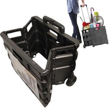 Imagem de Dasshaus Carrinho de Compras Preto Dobrável Cesta Multiuso Carga Feira Mercado