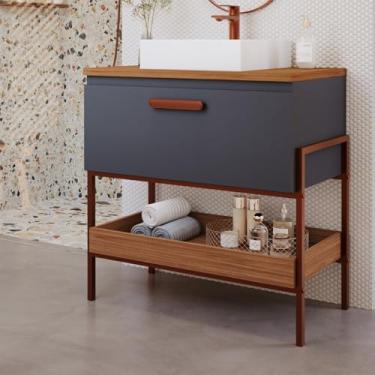 Imagem de Gabinete para Banheiro com Cuba Hana Espresso Móveis Titânio