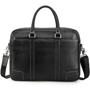Imagem de Bolsa de couro genuíno para laptop, maleta mensageiro masculina de 35,5 cm, bolsa de ombro para computador, A