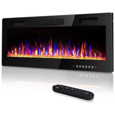 Imagem de Lareira Elétrica de Embutir A45x127L com Controle Remoto e Digital, Luz LED, Chamas Multicolorida e Temporizador, 10W, 110v, VITESSE 50 FP C3, Preto