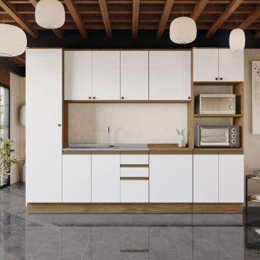 Imagem de Cozinha Modulada Celeste Kappesberg 100% Mdf Nogueira/branco 300cm