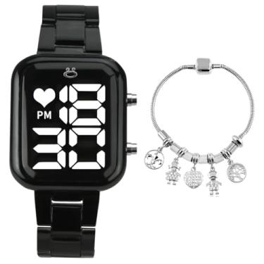 Imagem de Relogio Feminino Digital LED Com Pulseira Berloque Pandora Edição Limitada Opção Cores Black Piano Rosé Presente Elegante Casual Para Namorada Esposa (Black Piano)