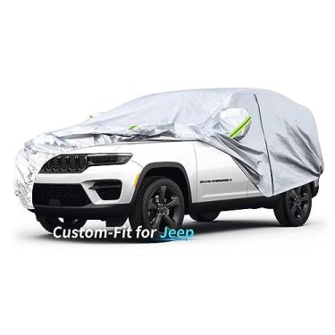 Imagem de Ajuste personalizado para capa de carro Jeep, capa de carro de 7 camadas à prova d'água para todos os climas para automóveis, cobertura completa ao ar livre chuva sol proteção UV com zíper (prata,