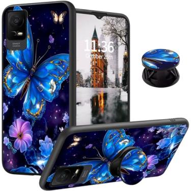 Imagem de Qindaiwen Projetada para TCL ION X/TCL ION V, capa de telefone TCL IONX com suporte expansível de dedo, capa de telefone de silicone TPU macio à prova de choque para TCL ION V, borboleta azul