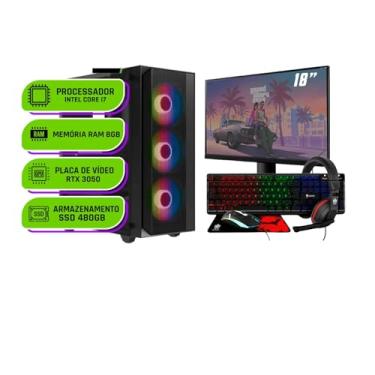 Imagem de PC Gamer Completo Alligator Shop Intel Core i7 3770, GeForce RTX 3050, Memoria 8Gb DDR3, SSD 480GB, Monitor 18 Polegadas