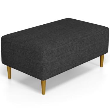 Imagem de Puff Decorativo Sala de Estar Cléo W01 Pés Palito 90 cm Linho Chumbo - Lyam Decor