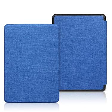 Imagem de ALMIGHTY Capa nova para Kindle Paperwhite de 6,8 polegadas 11ª geração 2021 capa de padrão de tecido à prova d'água de cor pura, inteligente despertar/hibernar, azul