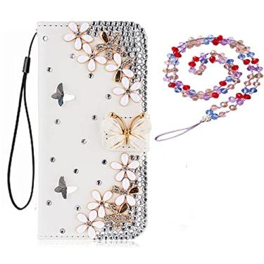 Imagem de Capa para Oppo Reno 7 4G, carteira de couro brilhante flip capa protetora para celular e alça de pescoço, para Oppo F21 Pro 4G capa de celular feita à mão DIY bolsa para celular (# 14)