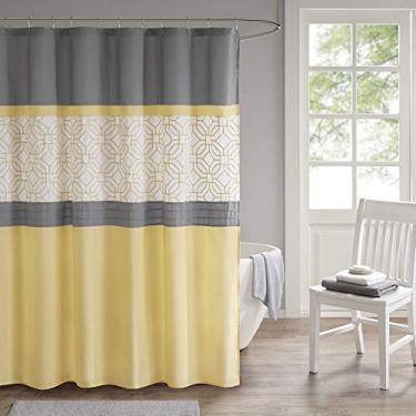 Imagem de Donnell Cortina de chuveiro bordada e com forro amarelo/cinza 72 x 72 cm