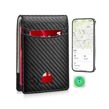 Imagem de Carteira masculina inteligente com rastreador, apenas com Find MY APP(IOS), carteiras de bolso frontal para homens, couro fino com 2 janelas para identidade, porta-cartão de crédito minimalista