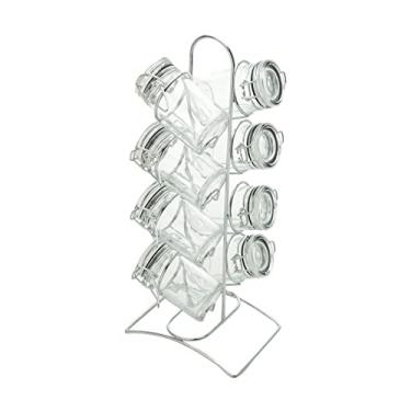 Imagem de Conjunto 8 Potes para Temperos de Vidro com Tampa Hermética e Suporte de Metal Cromado - Lyor