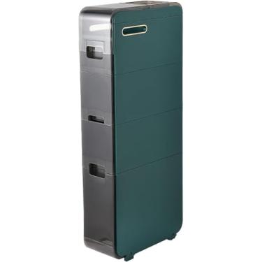 Imagem de Armário de piso de banheiro de 2/3/4 camadas, cômoda grande e estreita independente, com gavetas e rodas transparentes Torre de gavetas de armazenamento de banheiro fino, para pequenos espaç