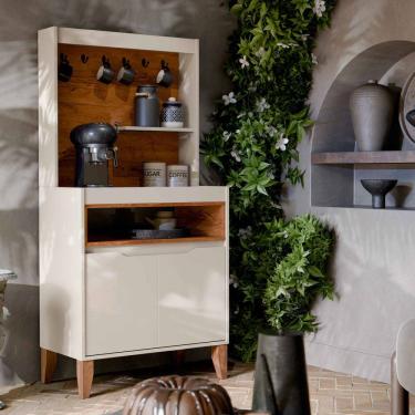 Imagem de Aparador Buffet Cantinho do Café Flow 2 Portas com Pés em Madeira OffWhite - Rede Móveis