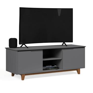 Imagem de Rack Bancada Flow para Tv 146 cm 2 Portas com Pés de Madeira Cinza - Rede Móveis