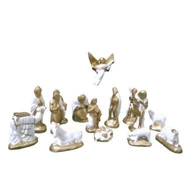 Imagem de Presepio Natalino 10cm Enfeite Gesso Branco Dourado