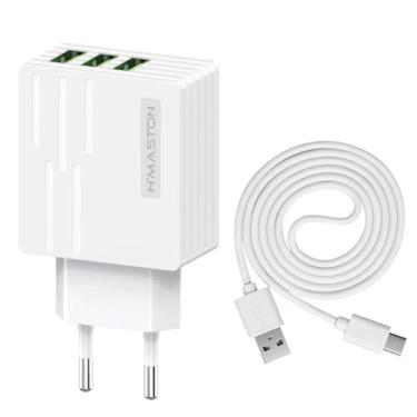 Imagem de H'MASTON Carregador Turbo USB Charger Carregadores De Celular com 3 USB Entrada 30w com 1 Metro Cabo (Y42-1-V8)