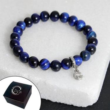 Imagem de Pulseira De Pedra Natural Azul Olho De Tigre Forte Proteção Favorito -