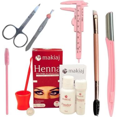 Imagem de Kit de Sobrancelha Henna Makiaj Profissional e Pincel tesoura paquimet