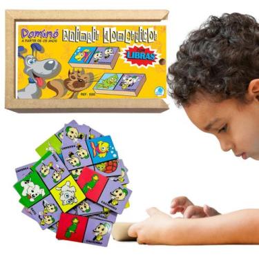 Imagem de Dominó de Animais Domésticos com Libras Jogo Educativo MDF - Simque