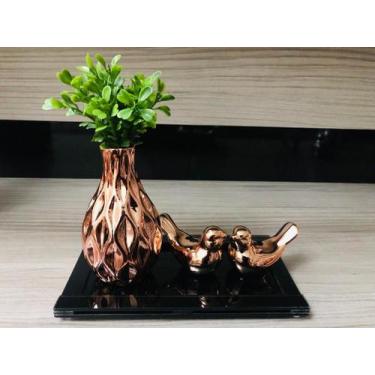 Imagem de Kit Decoração Sala Vaso Cerâmica Bandeja Vidro Enfeite Mesa - Ateliê C