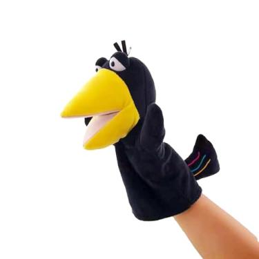 Imagem de Fantoches para crianças, fantoches de mão de animais | Pelúcia de fantoche de corvo - Conjunto de fantoches de mão para crianças com boca de trabalho, brinquedo de pelúcia de corvo animal para criança