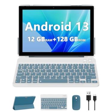 Imagem de Tablet Android 13 de 10 polegadas, 12 GB de RAM, 128 GB ROM/1 TB expansível, tablets 2 em 1 com teclado e mouse Stylus, processador quad-core 2.0 GHz, tela sensível ao toque 1280 x 800 IPS HD, 5G WiFi