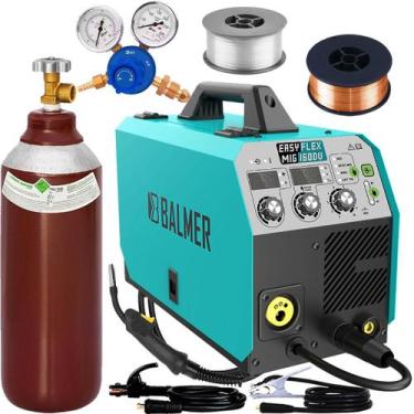 Imagem de Kit Maquina De Solda Inversora Multiprocesso Balmer Mig 160 Tig Mma Co