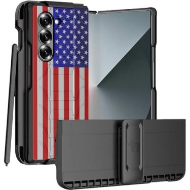 Imagem de Combo de capa e clipe de cinto para Samsung Galaxy Z Fold 6, capa Nakedcellphone e suporte para coldre [girar, suporte, compartimento S-Pen] para telefone Z Fold6 (SM-F956U, 2024) - Design da bandeira