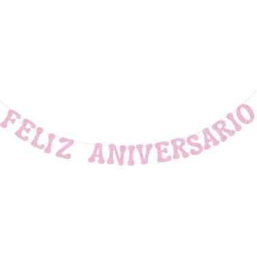 Imagem de Faixa Decorativa Feliz Aniversário Rosa EVA Glitter com Fita Bailarina