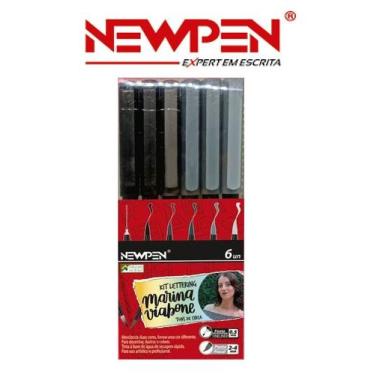 Imagem de Caneta Pincel Brush Cinza Marina Viabone Com 6 Newpen