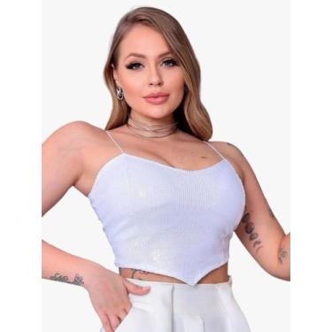 Imagem de Cropped Festa Corset Paete Top Brilhos Feminino Decote V Alcinha - Loo