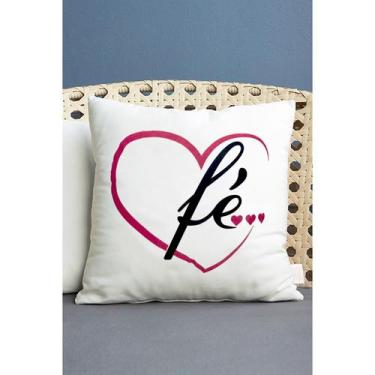 Imagem de Almofada Serigrafada Fé 50x50cm Coração Rosa - FASTLAR