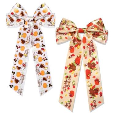 Imagem de 2 peças de grampos de cabelo de ação de graças para mulheres, acessório de cabelo de outono, folha de bordo, abóbora, peru, laços de cabelo com joias de cristal, presilhas de fita de cabelo de ação de