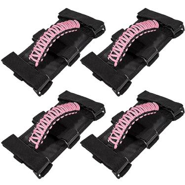 Imagem de 4 puxadores de barra de rolagem para Jeep Wrangler YJ TJ JK JKU JL JLU Sports Sahara Freedom Rubicon Unlimited X Gladiator JT 1955-2022 UTV ATV Premium Paracord (Rosa)