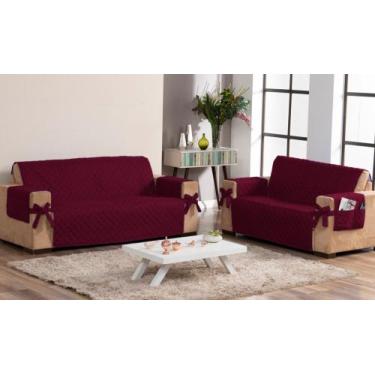 Imagem de Kit jogo protetor de sofá 2 e 3 lugares com laço e bolso vinho - Bruce