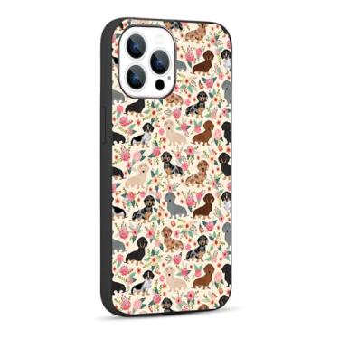 Imagem de HUIYUEKUAI Capa compatível com iPhone 16 Pro, cão fofo engraçado dachshunds cão floral iPhone capa proteção à prova de choque TPU capa para homens e mulheres