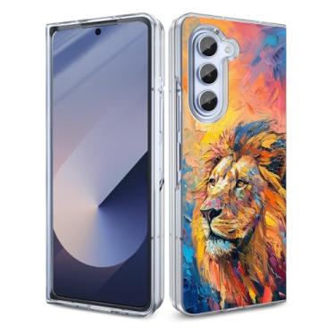 Imagem de CMYFUTNG Capa magnética para Galaxy Z Fold 6, pintura a óleo, leve, proteção contra quedas, capa robusta para Galaxy Z Fold 6 5G PC rígido à prova de choque com pintura de telefone leão 19-Z Fold6-11