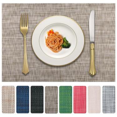 Imagem de LANDVIEW Conjunto de 8 jogos americanos de vinil, tapetes de mesa laváveis e antiderrapantes, resistentes ao calor, sem vincos, para mesa de jantar, fáceis de limpar (8, cappuccino)