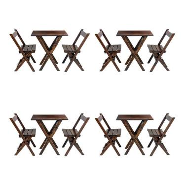 Imagem de Kit 4 Jogos De Mesa Aparador Bar Dobrável Com 2 Cadeiras Em Madeira Maciça - Imbuia - Marrom