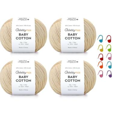 Imagem de HobbyMia Fio de algodão para bebês para crochê - 50 g / 180 m - (2) fio fino, esportivo - fio Amigurumi para linha de crochê - 60% algodão e 40% acrílico e 10 pontos (baunilha, 4 bolas)