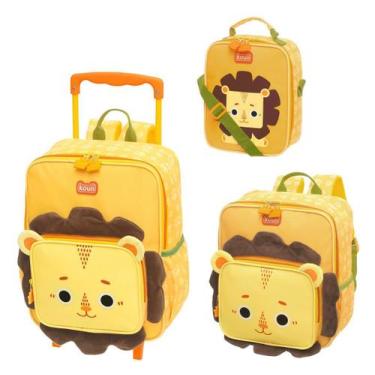 Imagem de Kit Mochila Carrinho e Costa com Lancheira térmica Kouii Filhotiis Leo