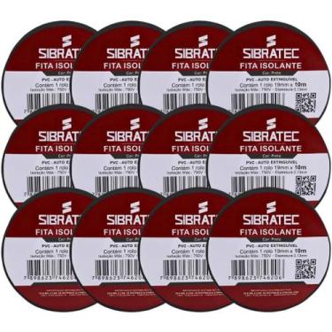 Imagem de Kit Fita isolante 19mm x 10m Preto  - SIBRATEC, 100 rolos