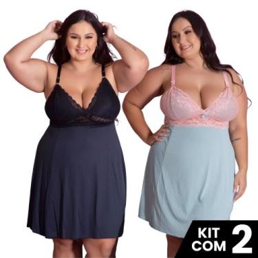 Imagem de Kit 2 Camisolas Plus Size Romantic Sexy Tamanho Grande Confortável Cha