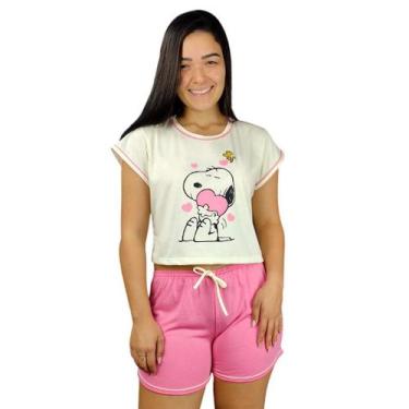 Imagem de Conjunto Pijama Feminino Curto Verão Baby Doll Personagens Snoopy Môni